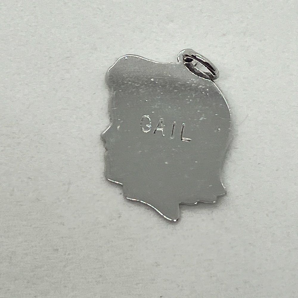Vtg 925 Sterling Silver Necklace Girl Head Silhouette Gail Charm Pendant